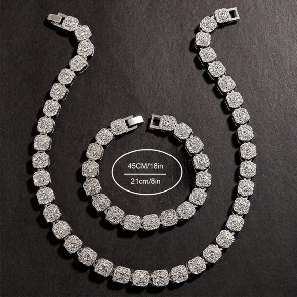 Miami Hip Hop Style Exquisite Bracelet & Necklace Set Unisex Jewelry Gift - Picture 4 of 5